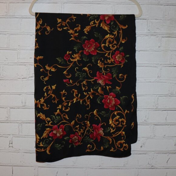 Vintage Silk Square Scarf – Floral Print – Black/Gold - Picture 1 of 5